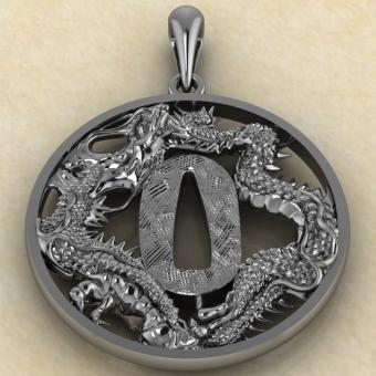 Подвеска с репликой Цуба с драконом из серебра