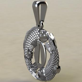 Подвеска Цуба с двумя карпами из серебра
