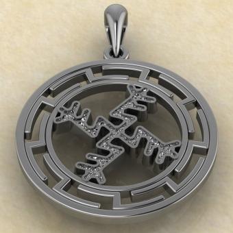 кулон Денежная свастика в протуберанцах из серебра