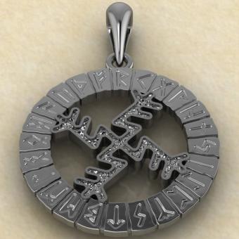 Денежная свастика в руническом круге из серебра
