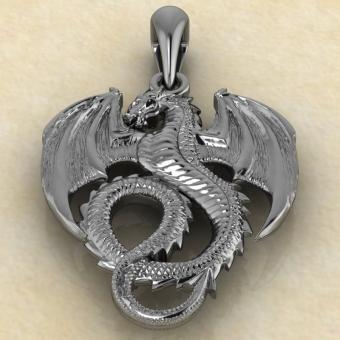 Подвеска талисман Дракон из серебра