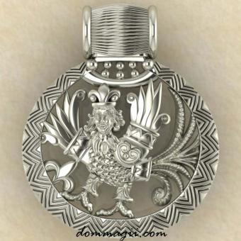 Славянский оберег Птица Гамаюн белое золото