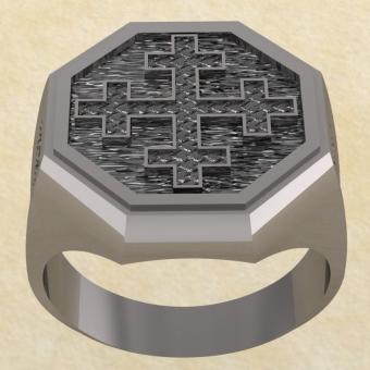 Славянское кольцо-оберег Двенадцатиконечный крест из серебра