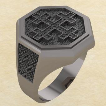 Кольцо-оберег Двенадцатиконечный крест серебро