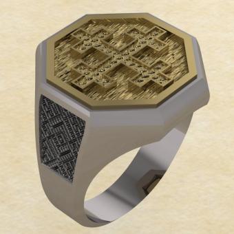 Кольцо-оберег Двенадцатиконечный крест серебро с золотом