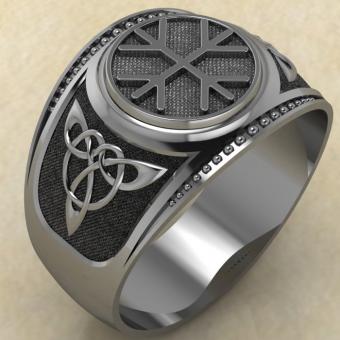 Кольцо печатка с Славянским оберегом Агисхьяльм из серебра