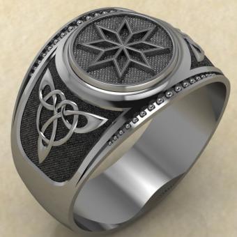 Кольцо печатка с Славянским оберегом Алатырь из серебра