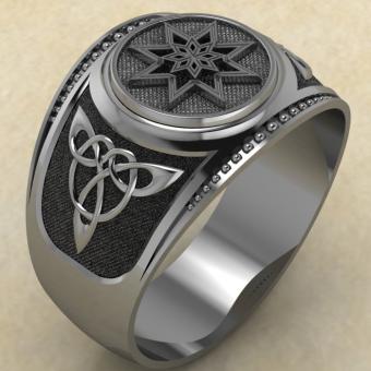 Кольцо печатка с Славянским оберегом Алатырь щит из серебра