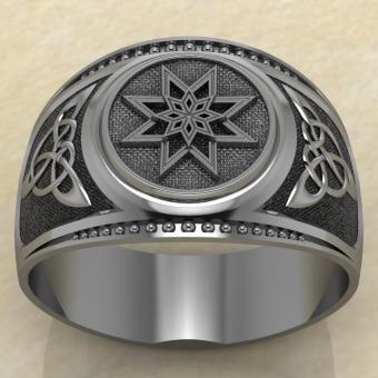 Печатка с Славянским оберегом Алатырь щит из серебра