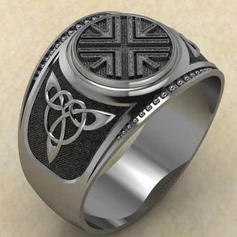 Кольцо печатка с Славянским оберегом Авсень из серебра