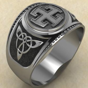 Кольцо печатка с Славянским оберегом Богодар из серебра