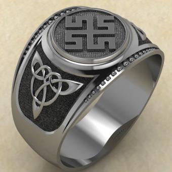 Кольцо печатка с Славянским оберегом Боговник из серебра