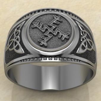 Печатка с руническим аоберегом Денежная свастика из серебра