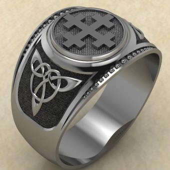 Кольцо печатка с Славянским оберегом Двенадцатиконечный крест из серебра