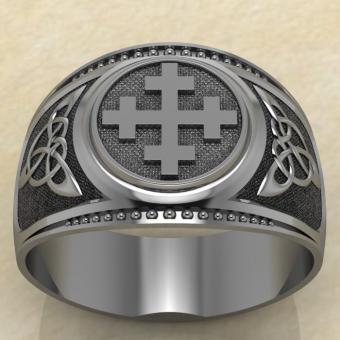 Печатка с Славянским оберегом Двенадцатиконечный крест из серебра