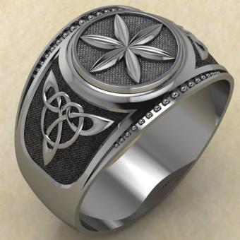 Кольцо печатка с Славянским оберегом Колесо Перуна из серебра