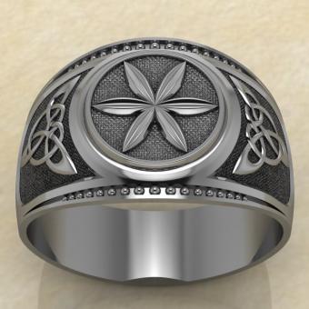 Печатка с Славянским оберегом Колесо Перуна из серебра