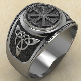 Кольцо печатка с Славянским оберегом Колядник из серебра