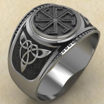 Кольцо печатка с Славянским оберегом Ладинец из серебра