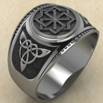 Кольцо печатка с Славянским оберегом Молвинец из серебра