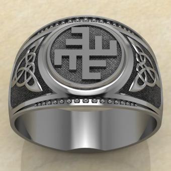 Печатка с Славянским оберегом Небесный крест из серебра