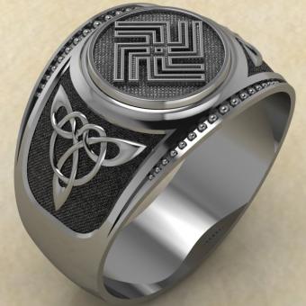 Кольцо печатка с Славянским оберегом Небесный вепрь из серебра