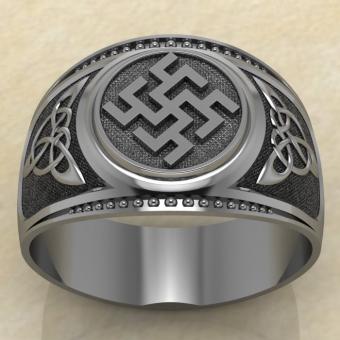 Печатка с Славянским оберегом Новородник из серебра