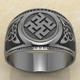 Печатка с Славянским оберегом Одолень трава из серебра