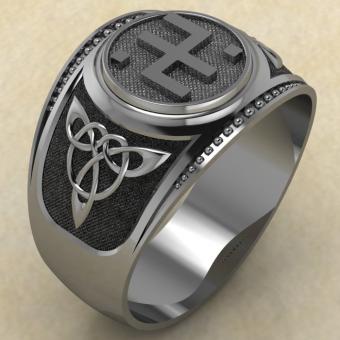 Кольцо печатка с Славянским оберегом Огневица из серебра