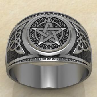 Печатка с оккультным символом Пентаграмма из серебра