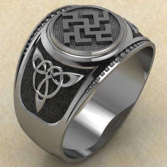 Кольцо печатка с Славянским оберегом Рыжик из серебра