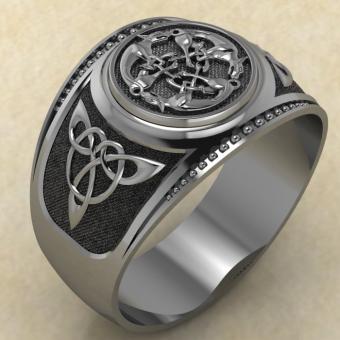 Кольцо печатка с Славянским оберегом Стая волков из серебра