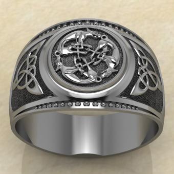 Печатка с Славянским оберегом Стая волков из серебра