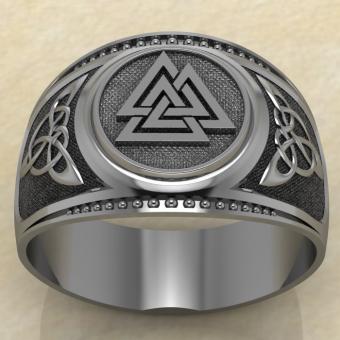 Печатка с древнескандинавским талисманом Валькнут из серебра