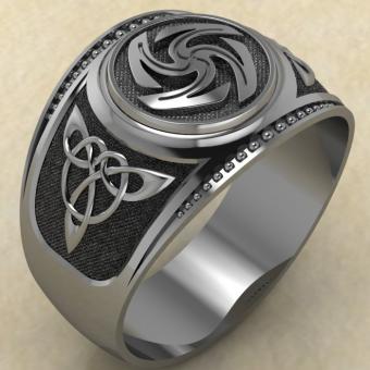 Кольцо печатка с Славянским оберегом Вайга из серебра