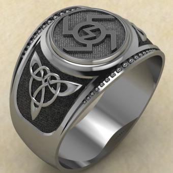 Кольцо печатка с Славянским оберегом Ведара из серебра