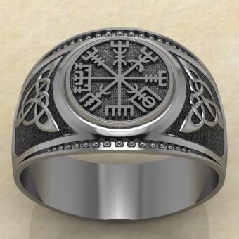 Печатка с древний руническим символом Вегвизир из серебра
