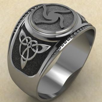 Кольцо печатка с Славянским оберегом Велесовик из серебра