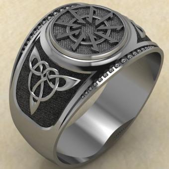 Кольцо печатка с Славянским оберегом Волчий крюк из серебра