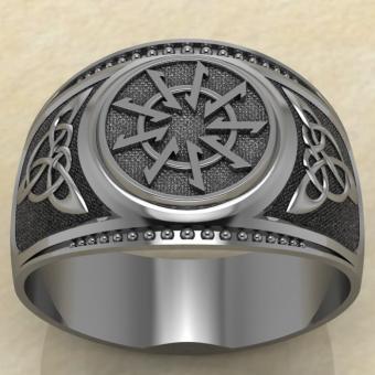 Печатка с Славянским оберегом Волчий крюк из серебра