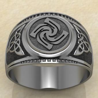 Печатка с Славянским оберегом Знич из серебра