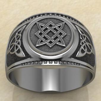 Печатка с Славянским оберегом Звезда Руси из серебра