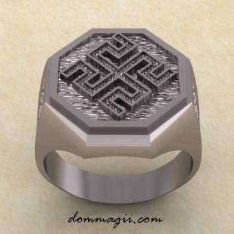 Кольцо со славянским оберегом Родовик из серебра