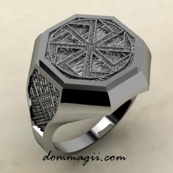 Кольцо с Славянским оберегом Коловрат из серебра