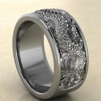 кольцо с японским драконом из серебра — талисман ветра и воды