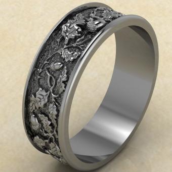 кольцо из серебра с желудями на дубовых ветка