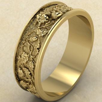 Кольцо с дубовыми листьями и желудями золото