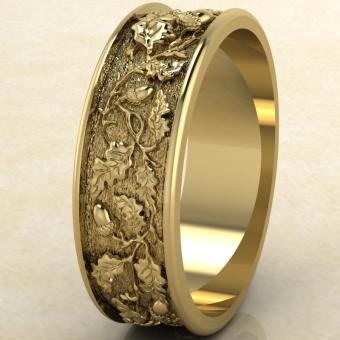 Кольцо с дубовыми листьями и желудями золото