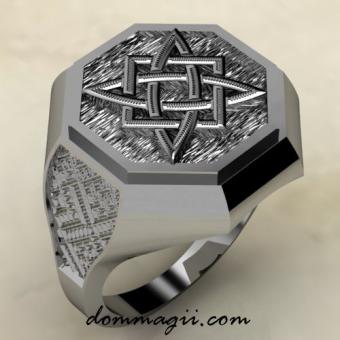 Кольцо с Славянским оберегом Звезда Руси из серебра