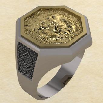 Кольцо Велеса с медведем серебро с золотом